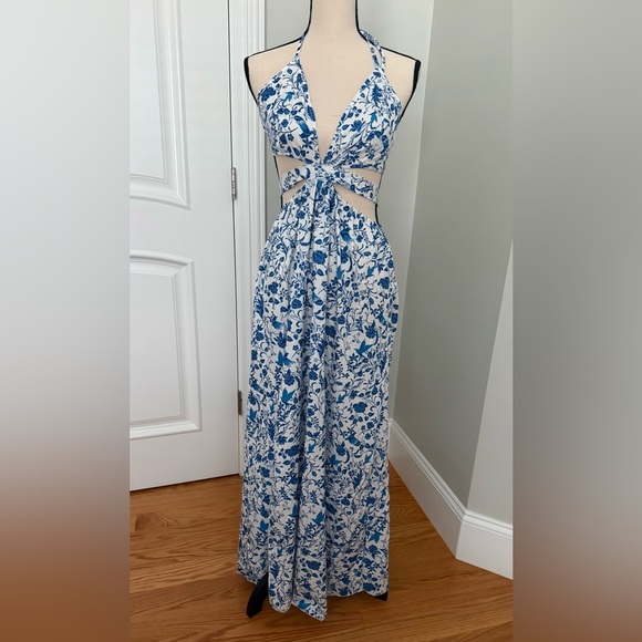 NEW SHEIN Blue and White Floral Maxi Dress - Picture 1 of 9